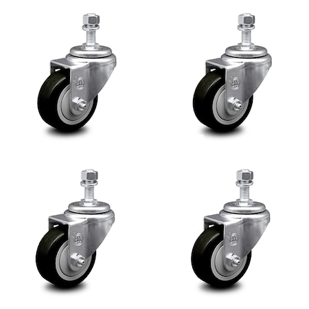 Service Caster 3.5 Inch Black Polyurethane Wheel Swivel 1/2 Inch Threaded Stem Caster Set SCC SCC-TS20S3514-PPUB-BLK-121315-4
